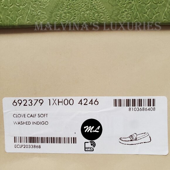 GUCCI SHOES MENS LOAFERS MOCCASINS G LOGO BLUE LEATHER - Picture 14 of 16